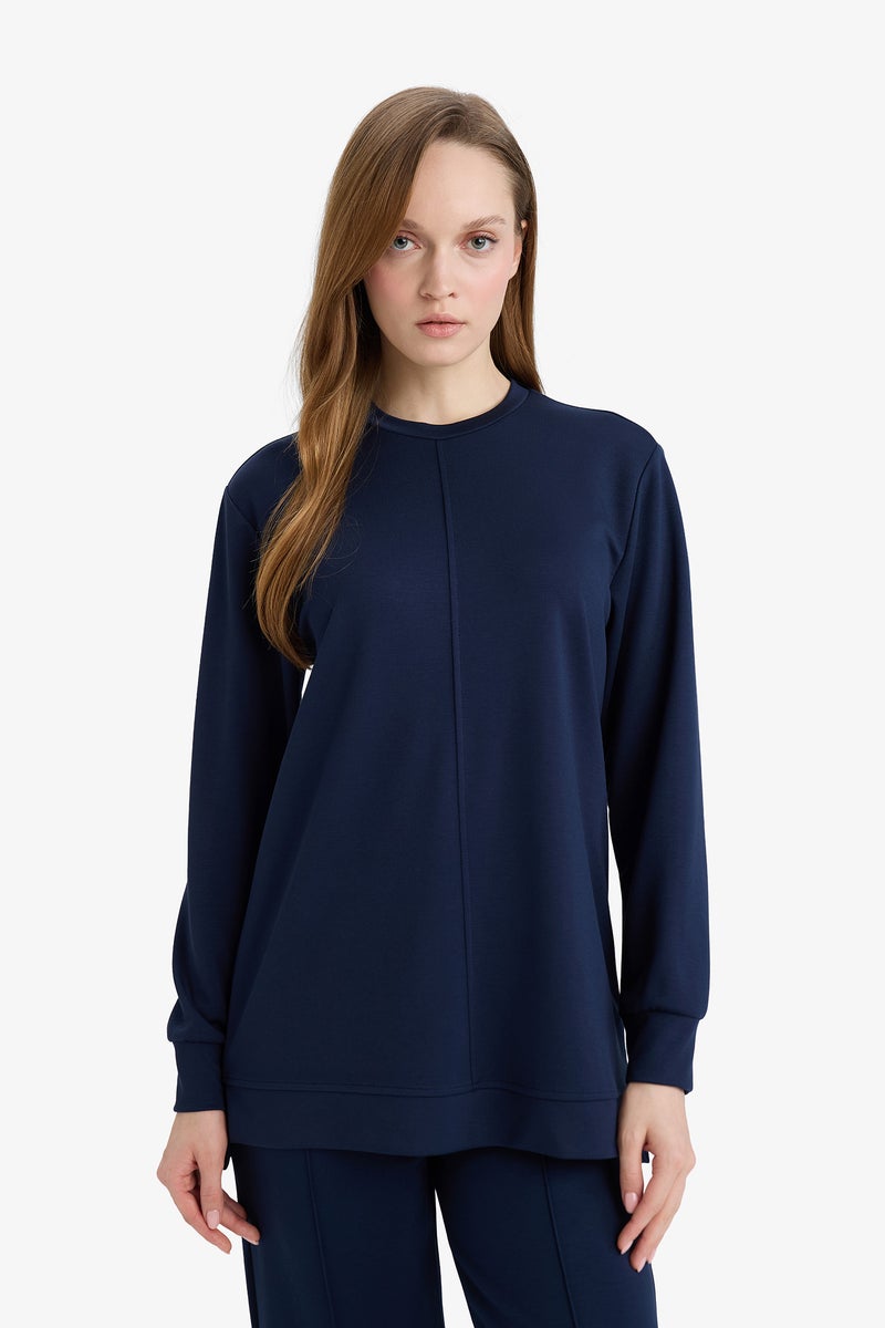 DeFacto Blue Woman Regular Fit Crew Neck Long Sleeve Tunic Casual - Image 3
